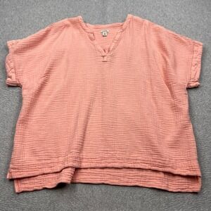 LL Bean Top Womens 3X Pink Double Gauze Cotton V-Neck Boxy Short Sleeve 520290